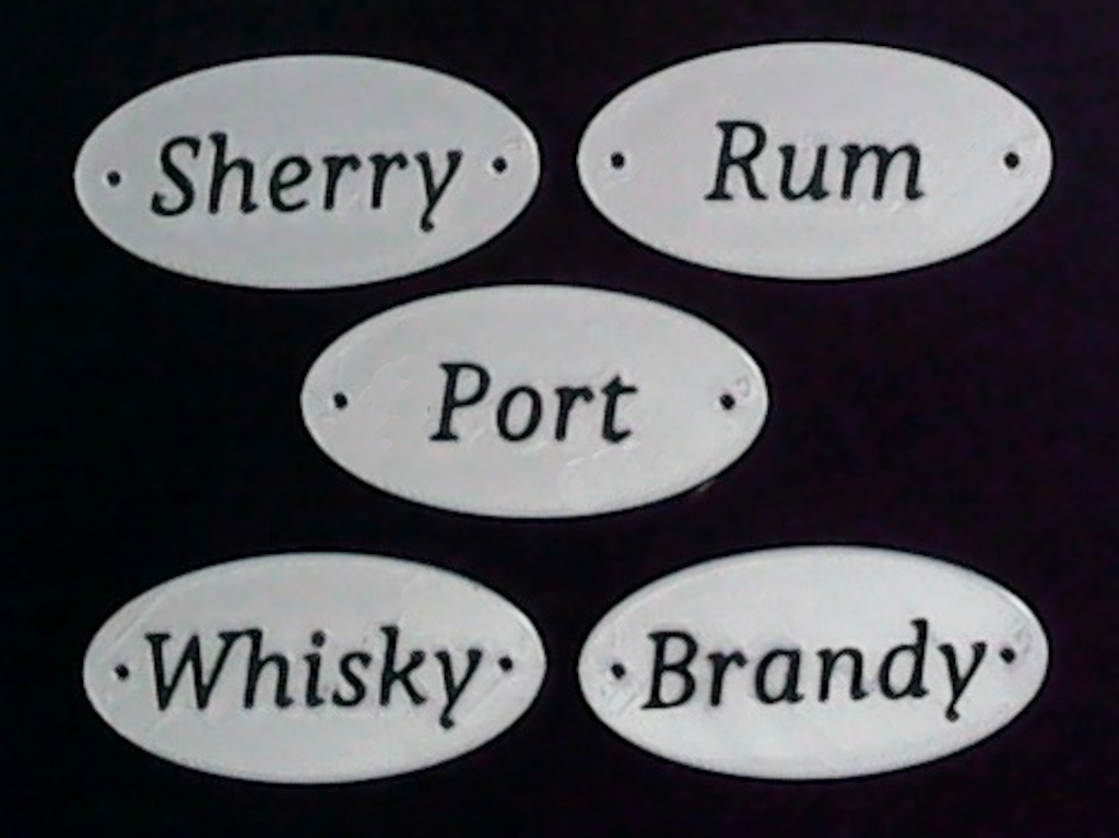 Picture of labels for Brandy, Port, Rum, Sherry and Whisky